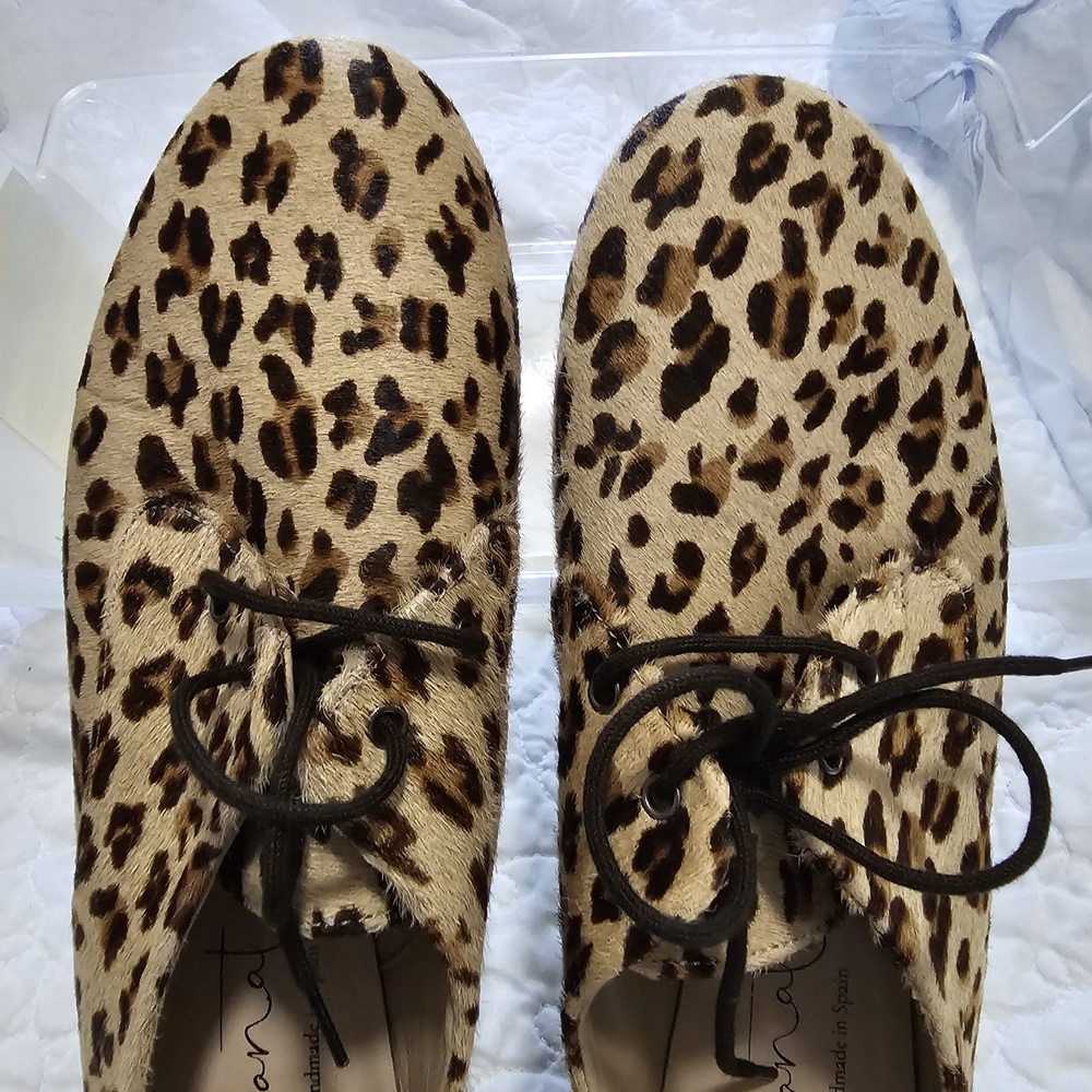 Papanatas Leopard Print Shoes Lace-Up Flats Size 39